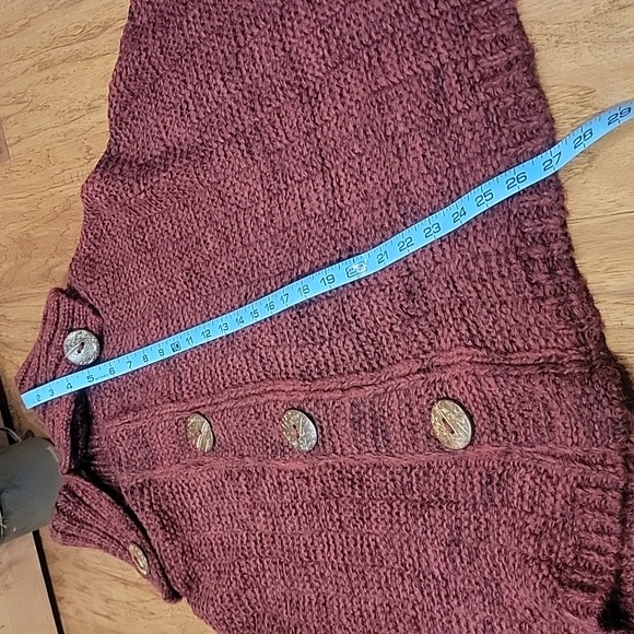 Snuggly Burgundy Sweater Cape with Coconut Buttons - Picture 7 of 10